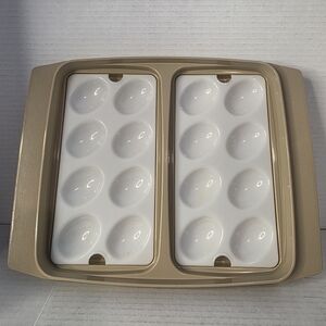 Vintage Tupperware Deviled Egg Taker Keeper ~2 Trays  Brown 4 Piece Made In USA